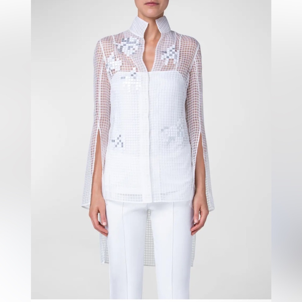 AKRIS Punto netted mesh sequin daffodils tunic si… - image 1